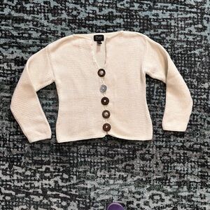 Pure Collection Cream V-Neck Button Front Sweater